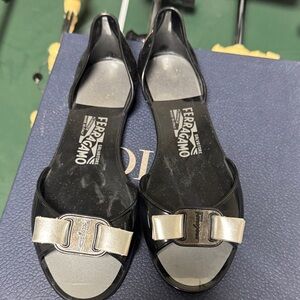Salvatore Ferragamo Black Flats with Silver Accents